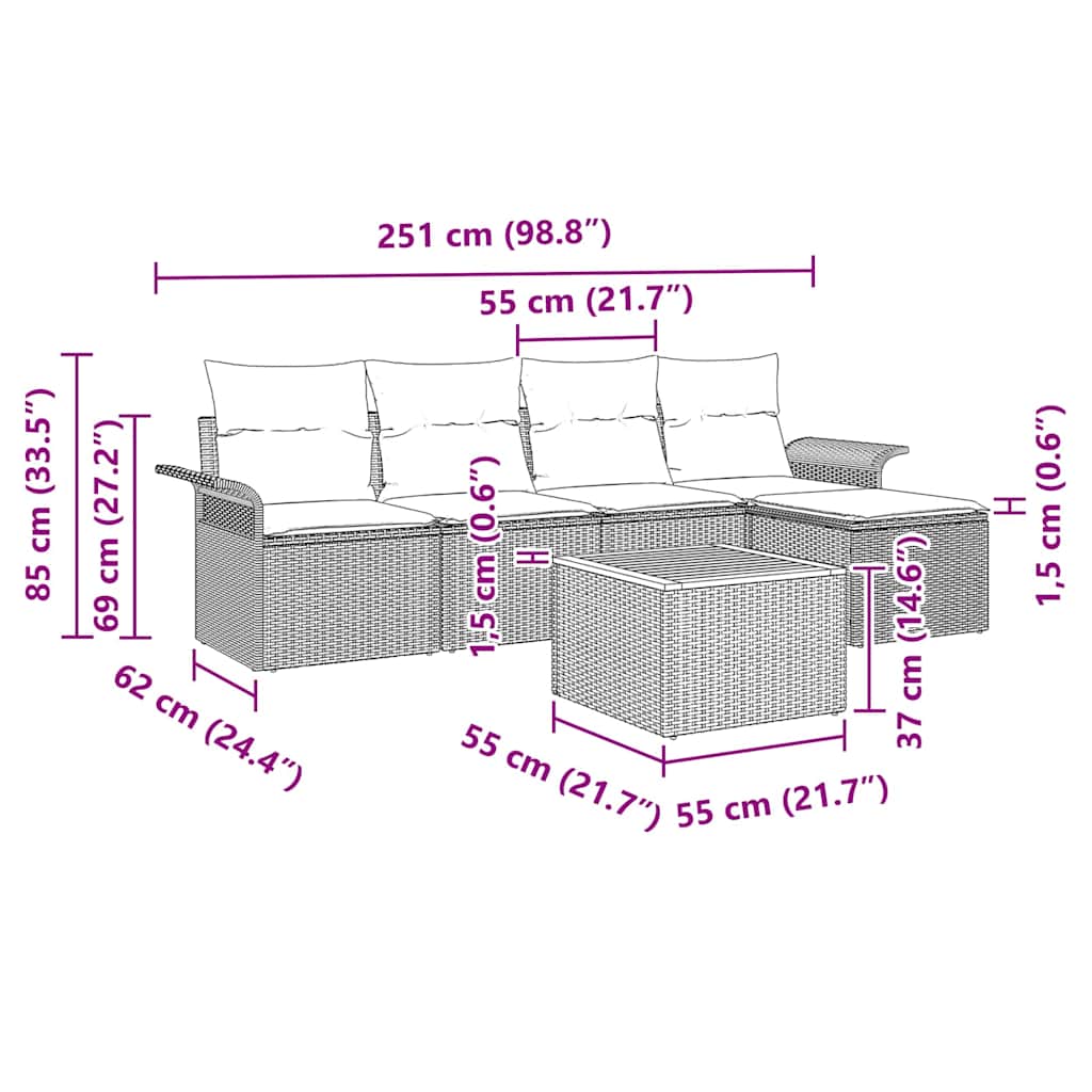 Garden Sofa Set 6 pcs Grey Poly rattan