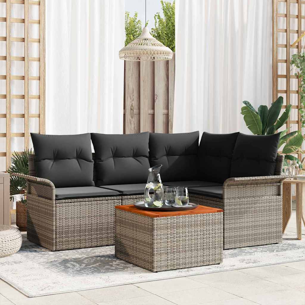 Garden Sofa Set with Cushion 5 pcs Grey Poly Rattan