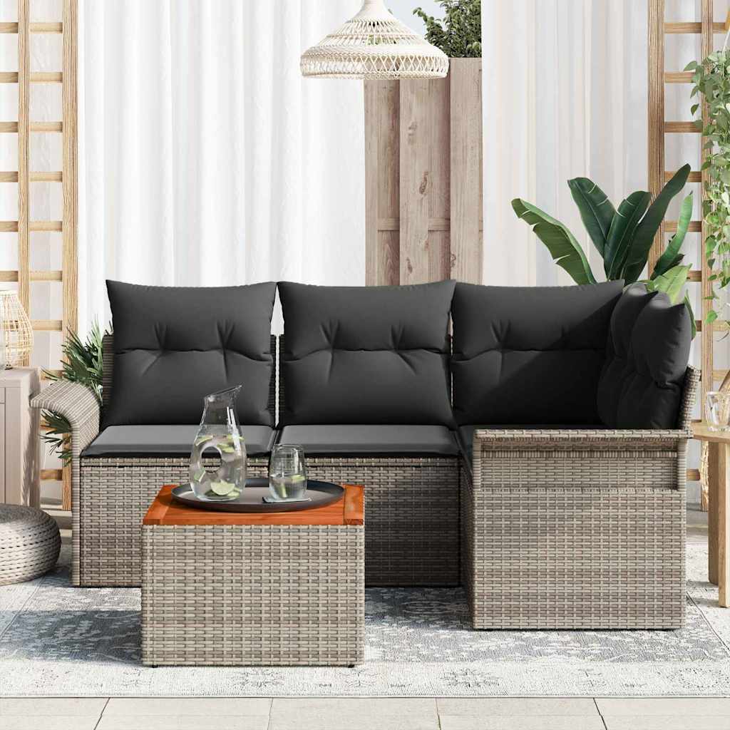 Garden Sofa Set with Cushion 5 pcs Grey Poly Rattan
