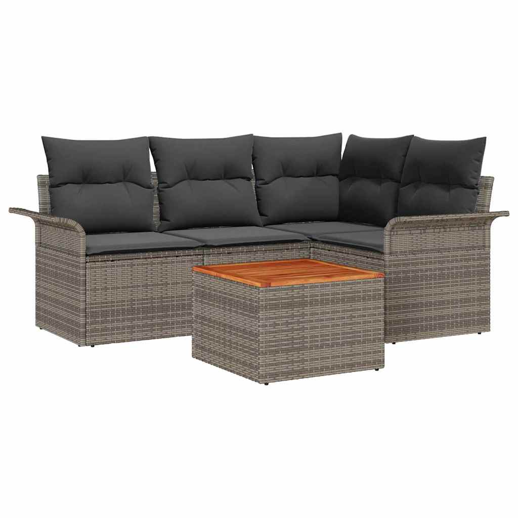Garden Sofa Set with Cushion 5 pcs Grey Poly Rattan
