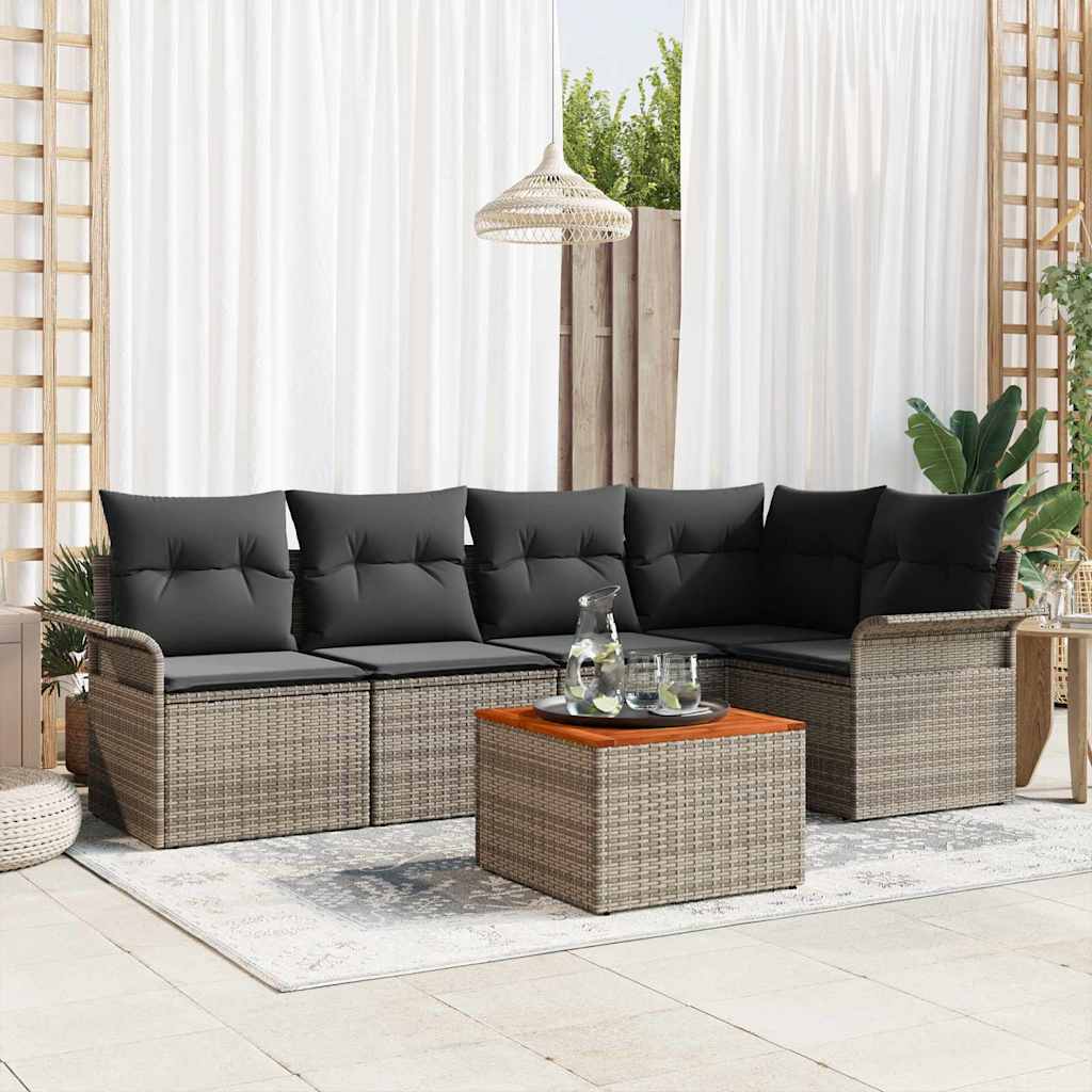 Garden Sofa Set 6 pcs Grey Poly rattan