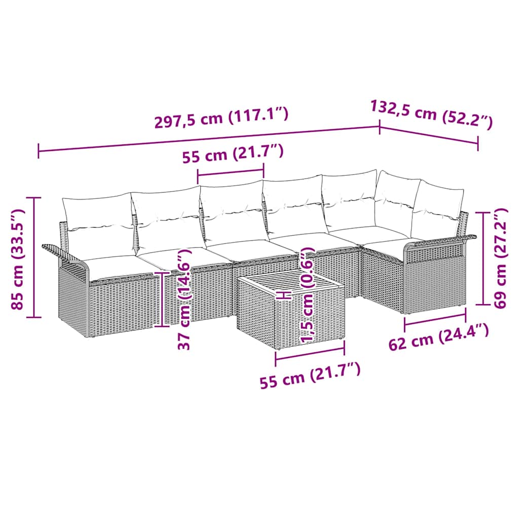 Garden Sofa Set with Cushion 7 pcs Black Poly Rattan