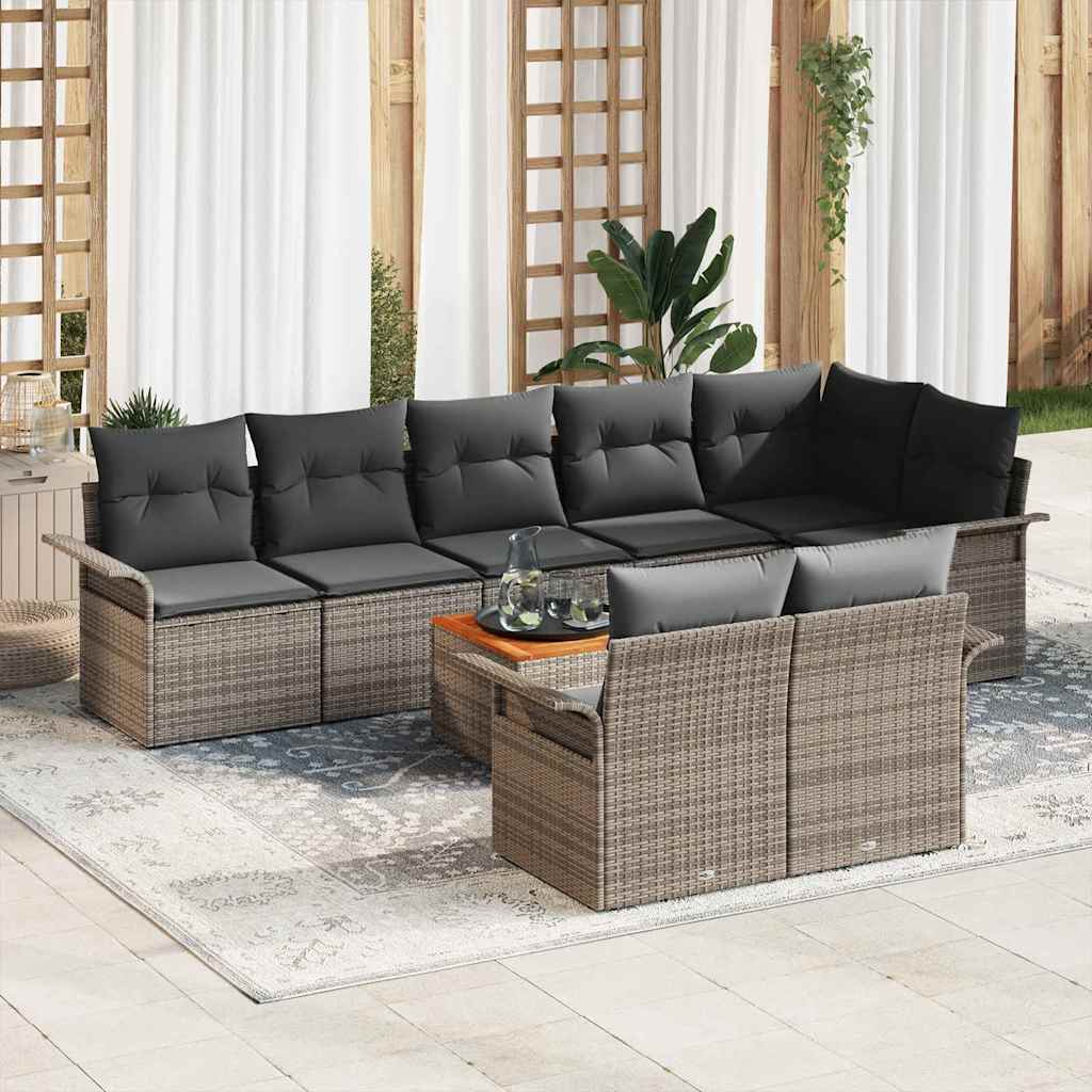 Garden Sofa Set with Cushion 9 pcs Grey Poly Rattan