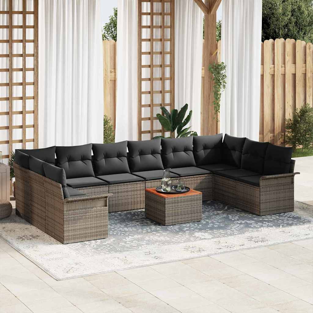 Garden Sofa Set with Cushion 11 pcs Grey Poly Rattan