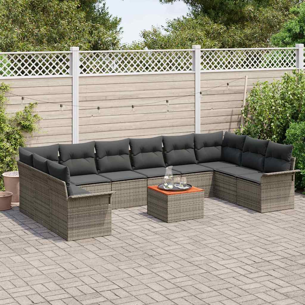 Garden Sofa Set with Cushion 11 pcs Grey Poly Rattan