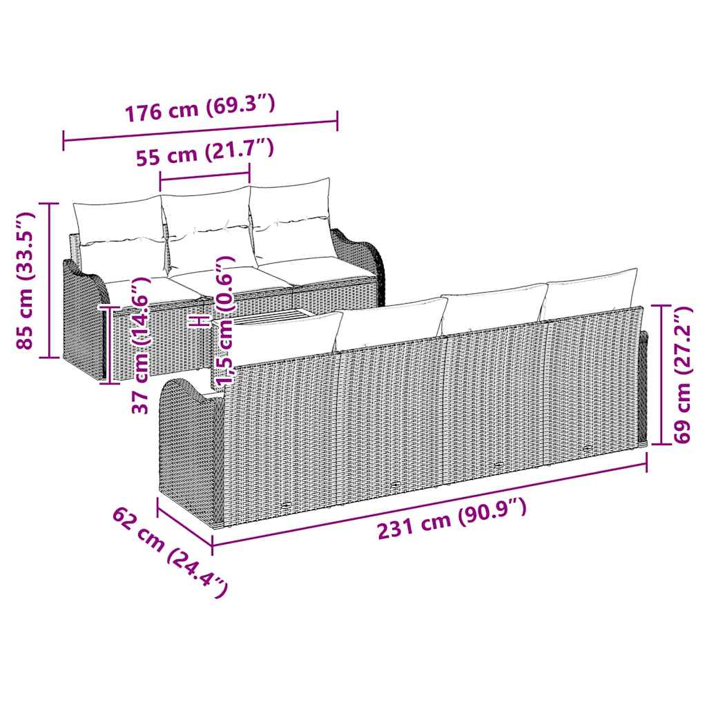 Garden Sofa Set 8 pcs Black Poly rattan