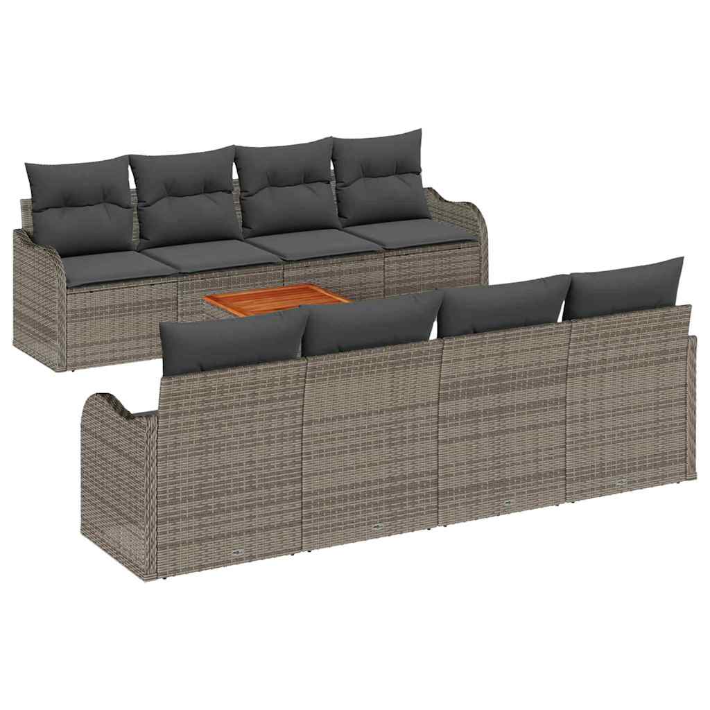 Garden Sofa Set 9 pcs Grey Poly Rattan