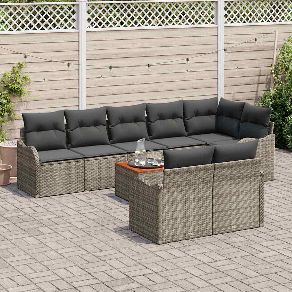 Garden Sofa Set 9 pcs Grey Poly Rattan