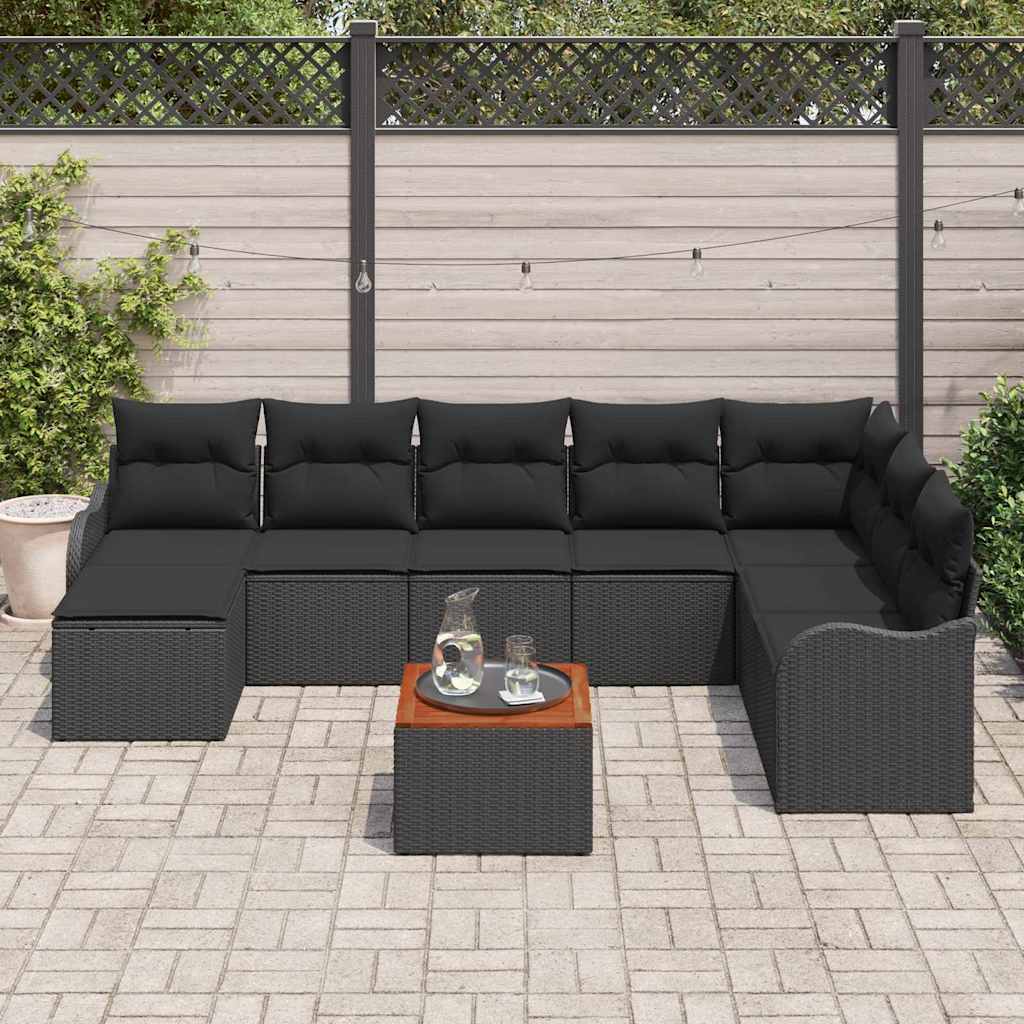 Garden Sofa Set with Cushion 9 pcs Black Poly Rattan