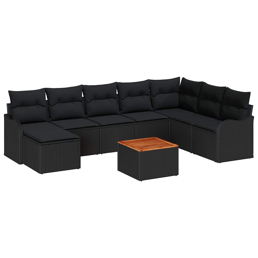 Garden Sofa Set with Cushion 9 pcs Black Poly Rattan