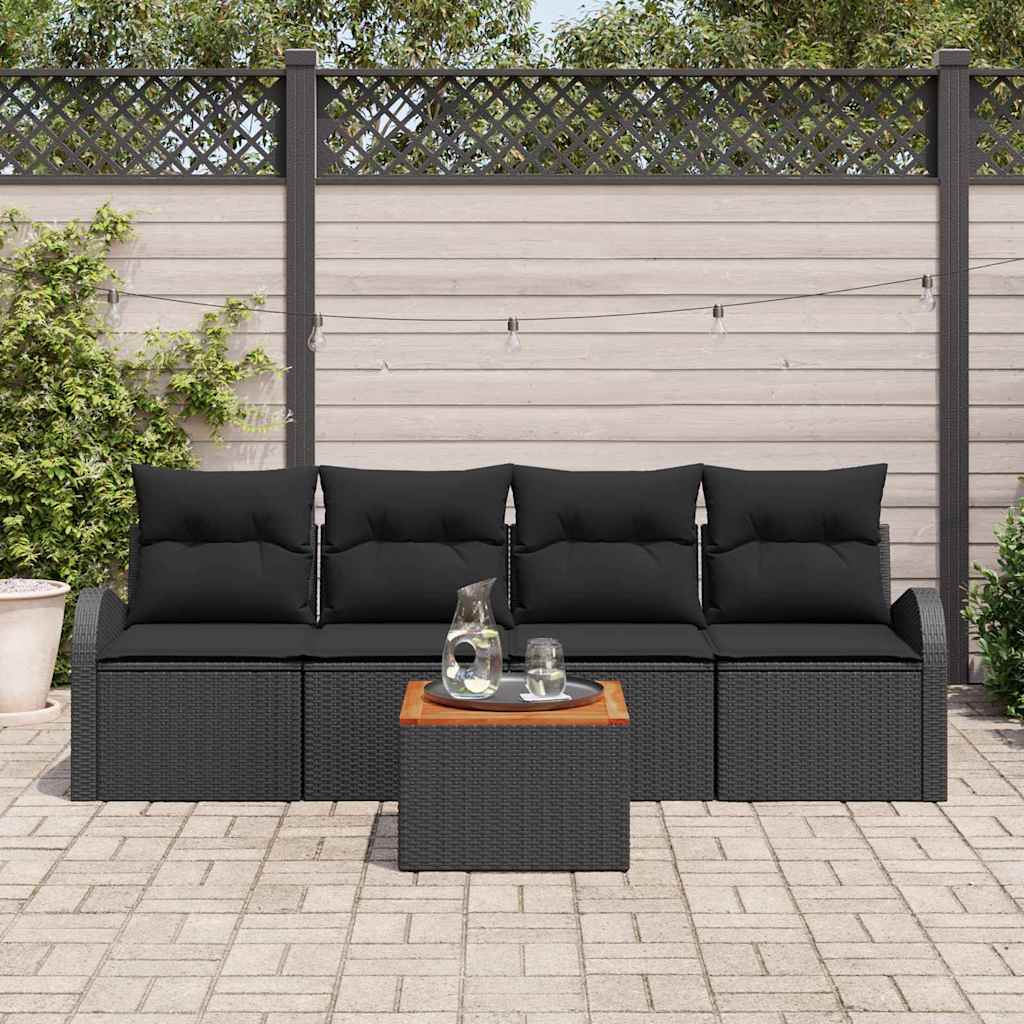 Garden Sofa Set with Cushion 5 pcs Black Poly Rattan