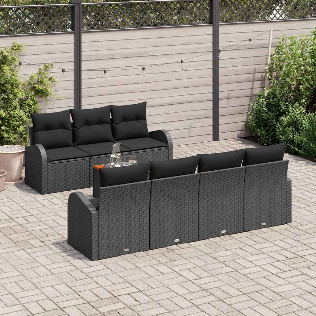Garden Sofa Set with Cushion 8 pcs Black Poly Rattan