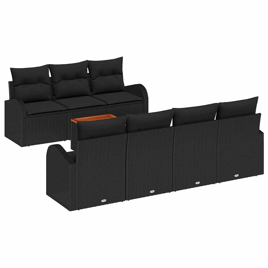Garden Sofa Set with Cushion 8 pcs Black Poly Rattan