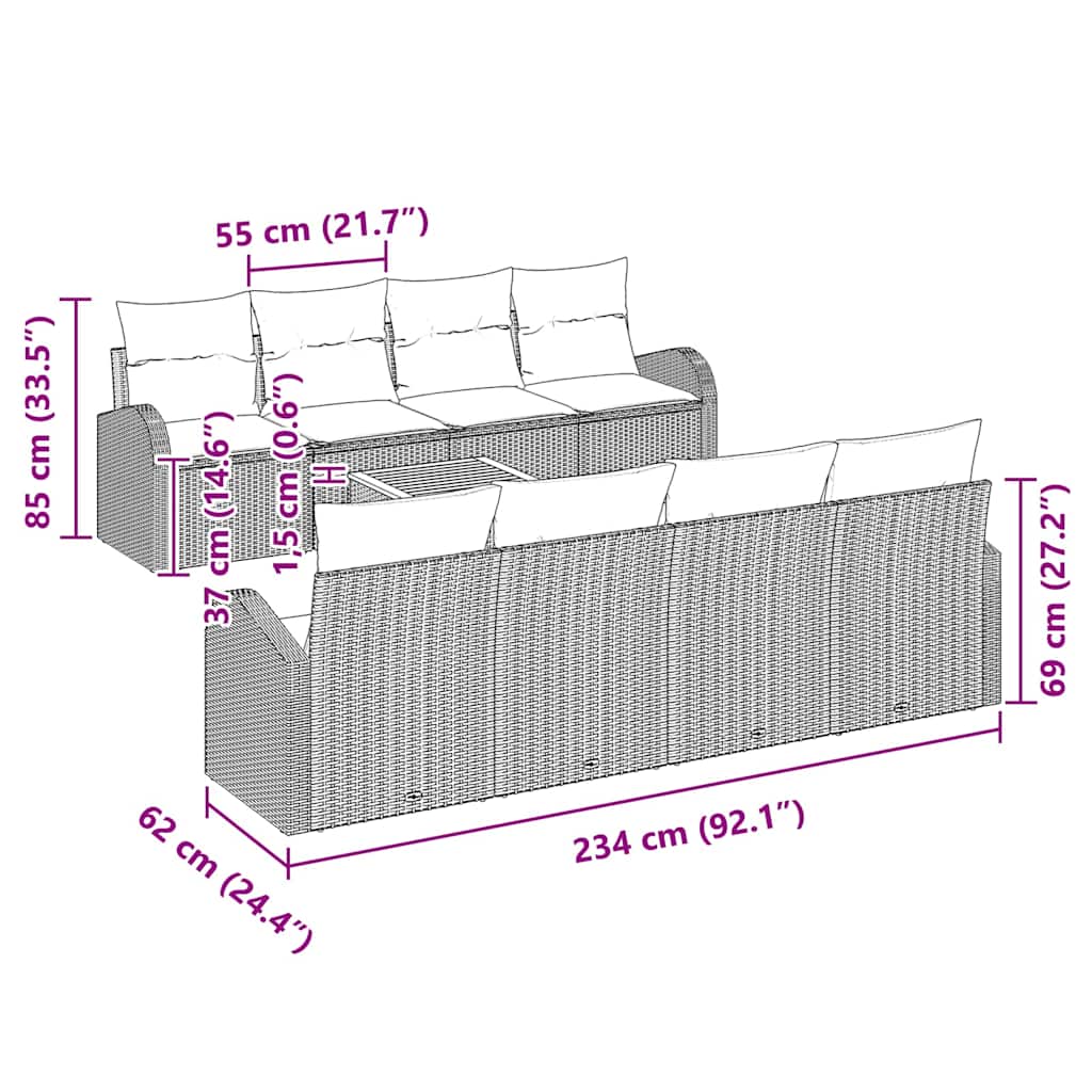 Garden Sofa Set with Cushion 9 pcs Black Poly Rattan
