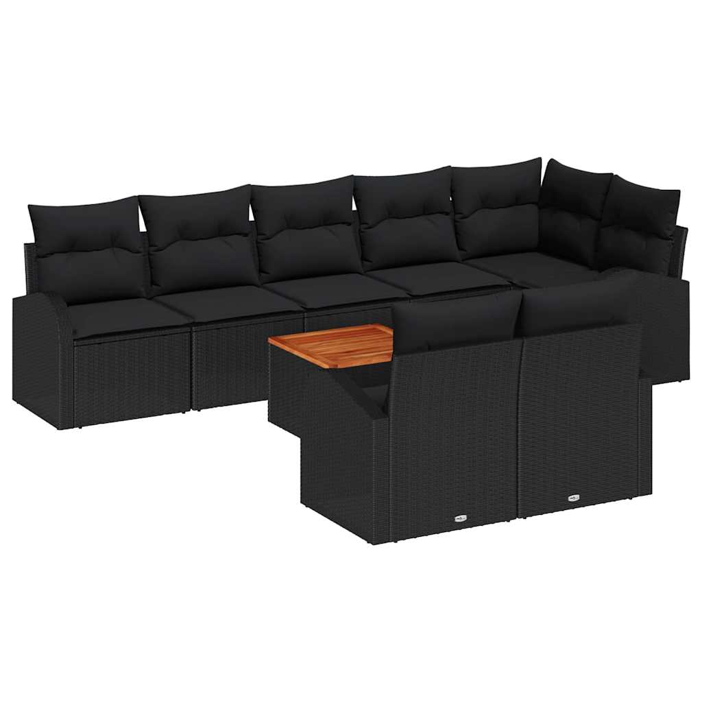 Garden Sofa Set with Cushion 9 pcs Black Poly Rattan