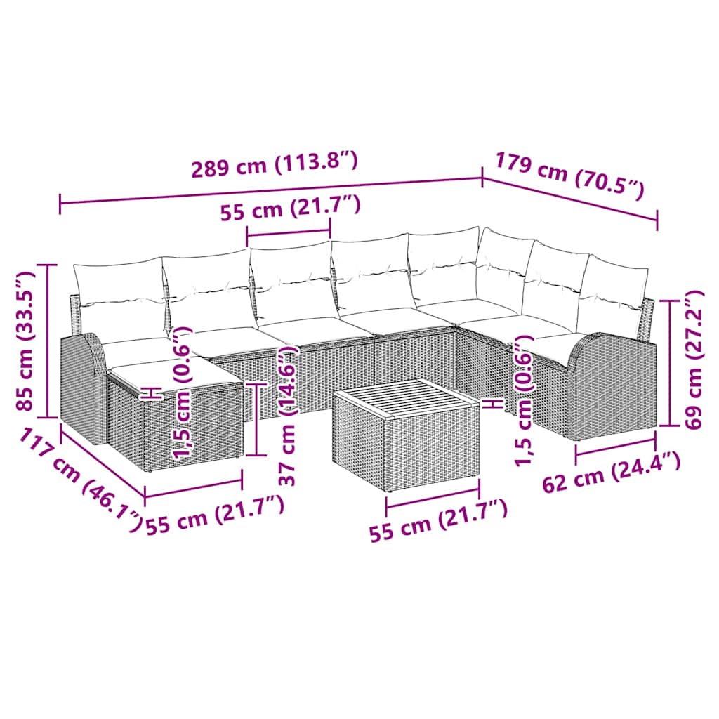 Garden Sofa Set with Cushion 9 pcs Black Poly rattan