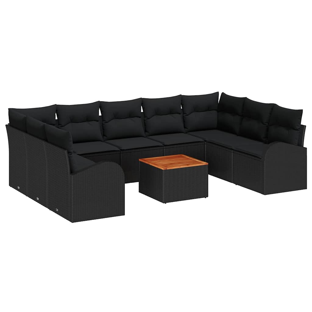 Garden Sofa Set with Cushion 10 pcs Black Poly Rattan
