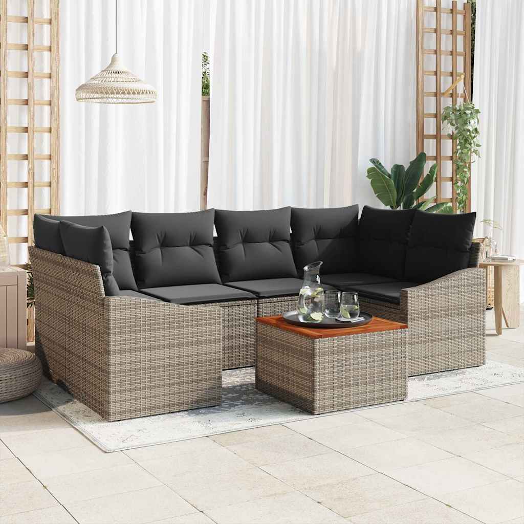 Garden Sofa Set with Cushion 7 pcs Grey Poly rattan
