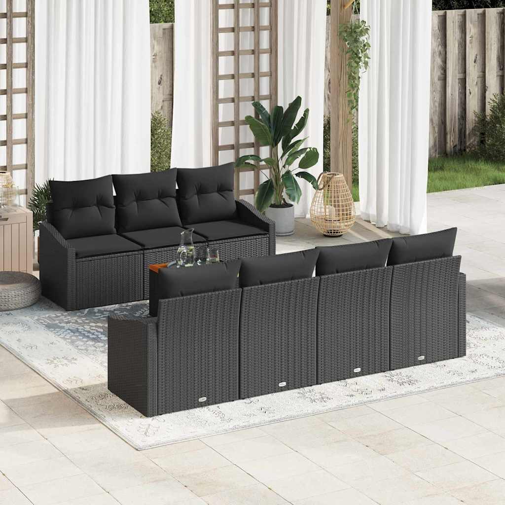 Garden Sofa Set with Cushion 8 pcs Black Poly Rattan
