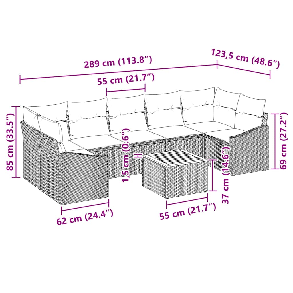 Garden Sofa Set with Cushion 8 pcs Black Poly Rattan