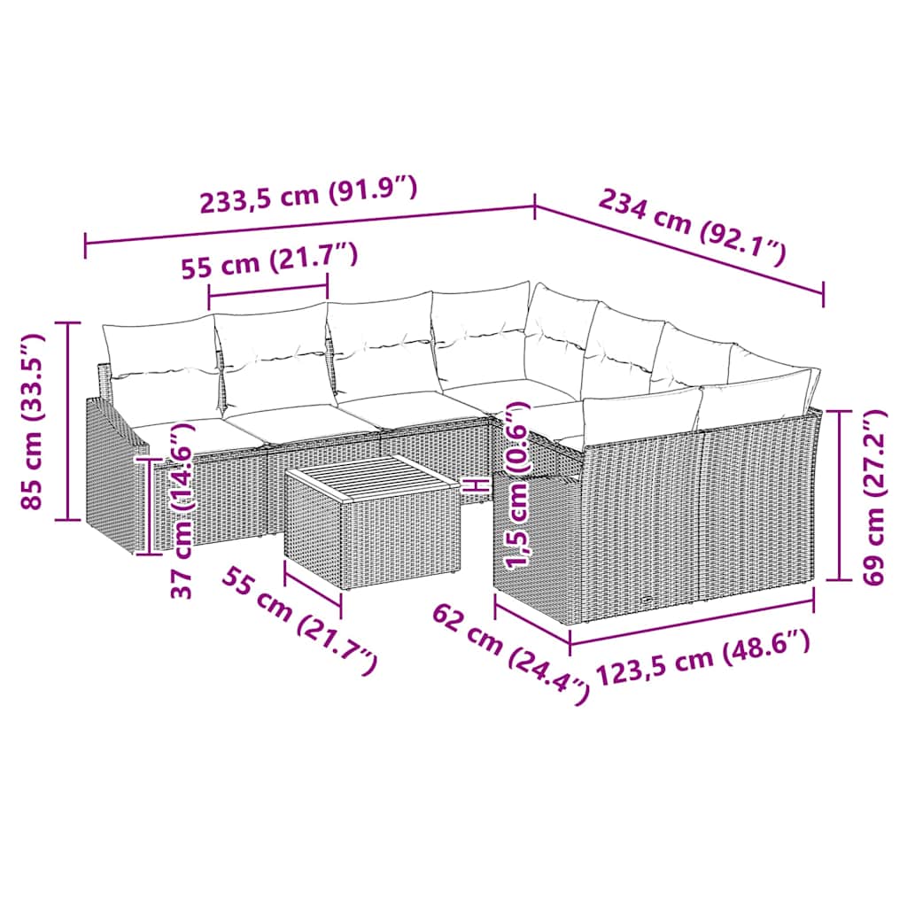 Garden Sofa Set with Cushion 9 pcs Black Poly rattan