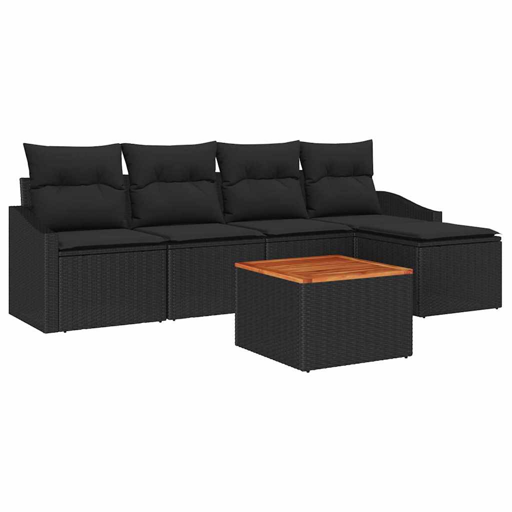 Garden Sofa Set with Cushion 6 pcs Black Poly Rattan