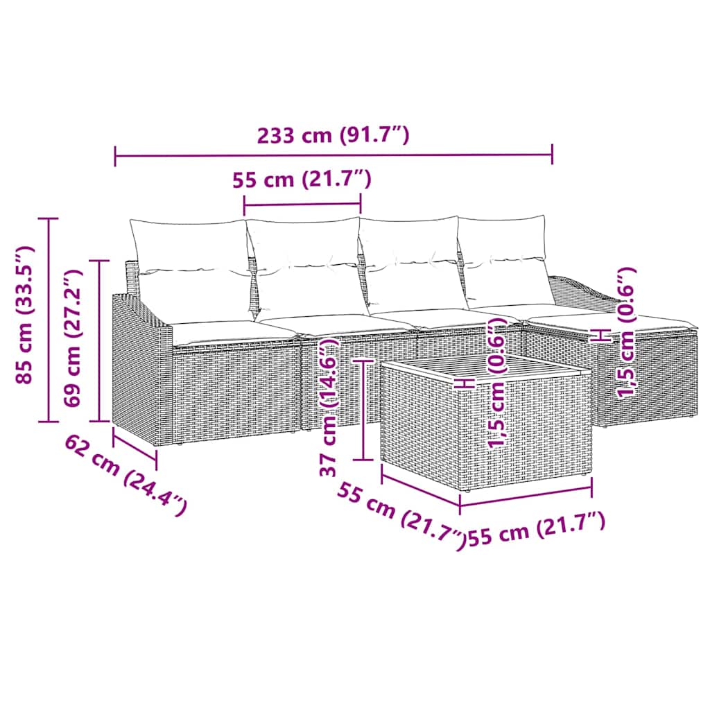 Garden Sofa Set with Cushion 6 pcs Black Poly Rattan