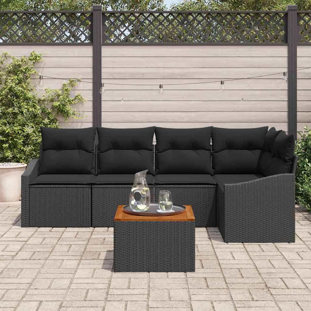 Garden Sofa Set with Cushion 6 pcs Black Poly rattan