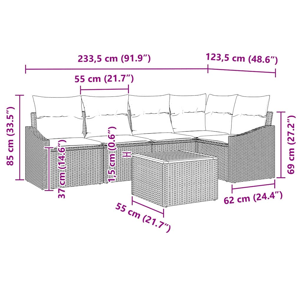 Garden Sofa Set with Cushion 6 pcs Black Poly Rattan