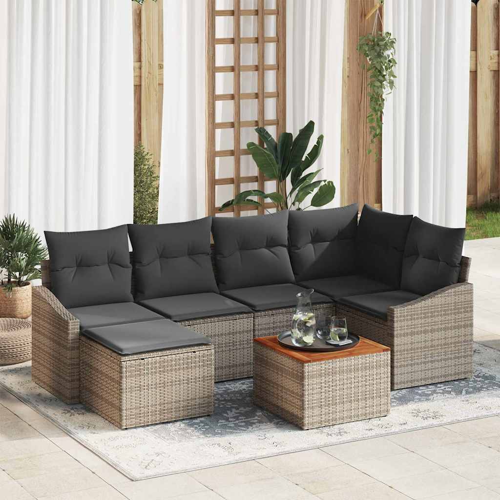 Garden Sofa Set with Cushion 7 pcs Grey Poly rattan
