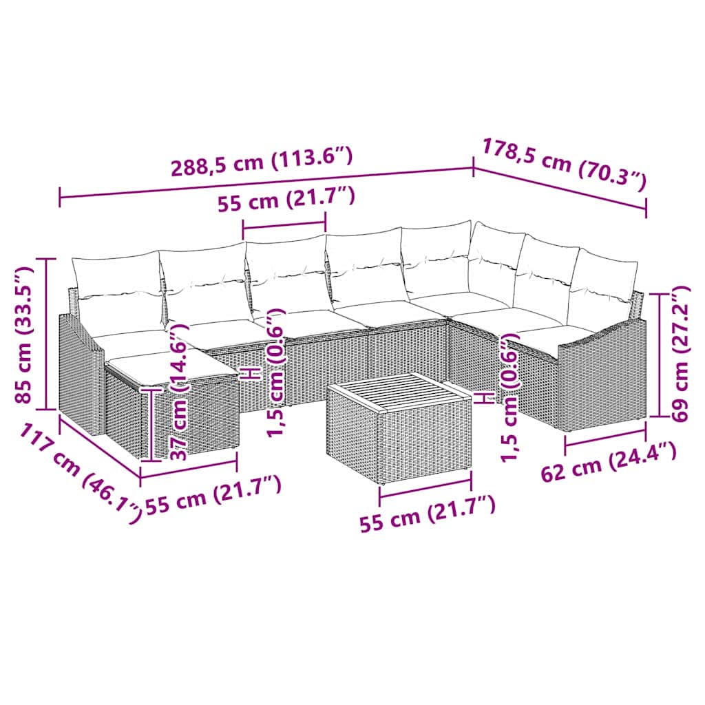 Garden Sofa Set with Cushion 9 pcs Black Poly rattan