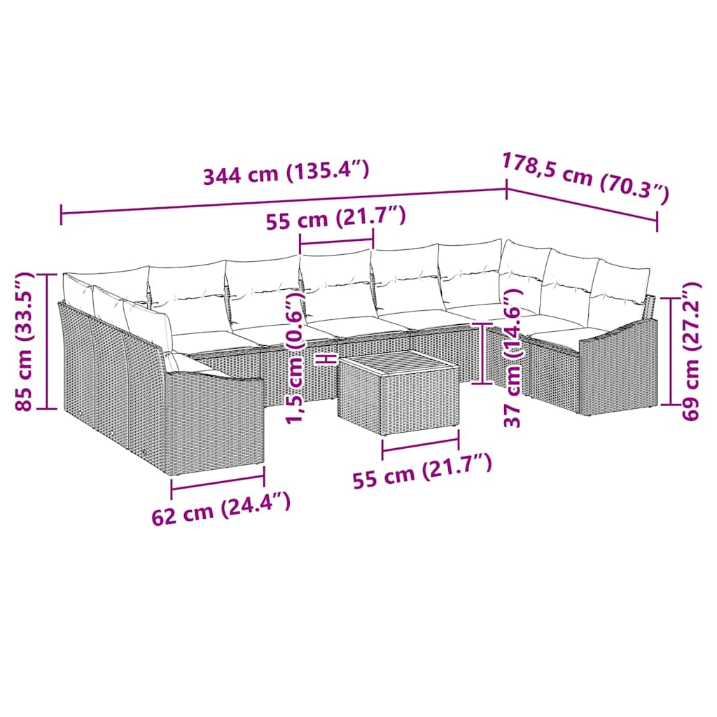 Garden Sofa Set 11 pcs Black Poly Rattan