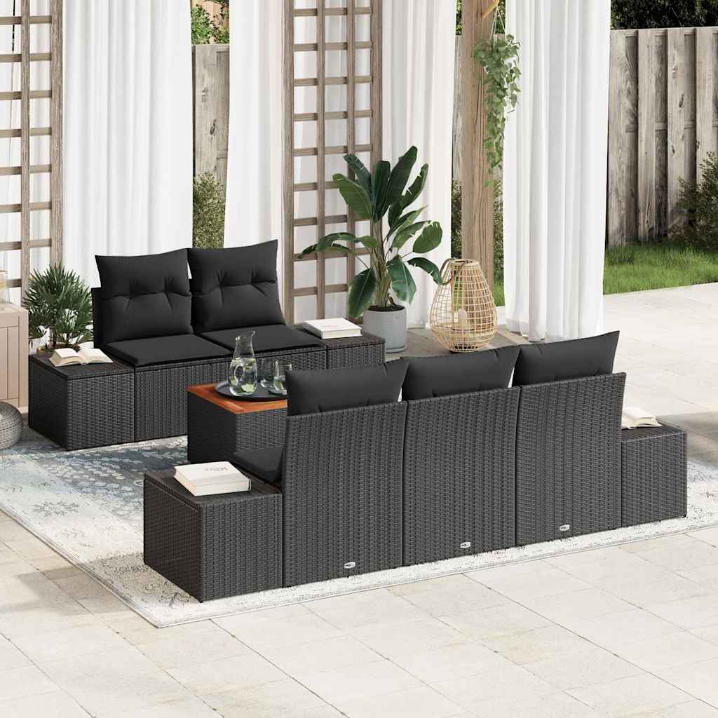 Garden Sofa Set with Cushion 6 pcs Black Poly rattan