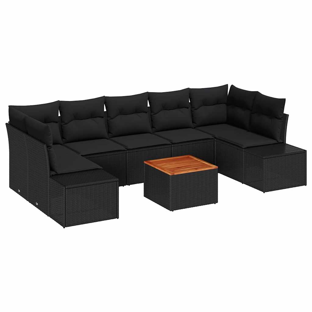 Garden Sofa Set with Cushion 8 pcs Black Poly rattan