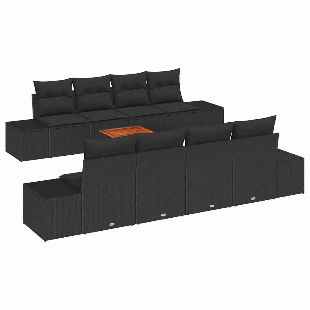 Garden Sofa Set with Cushion 9 pcs Black Poly rattan