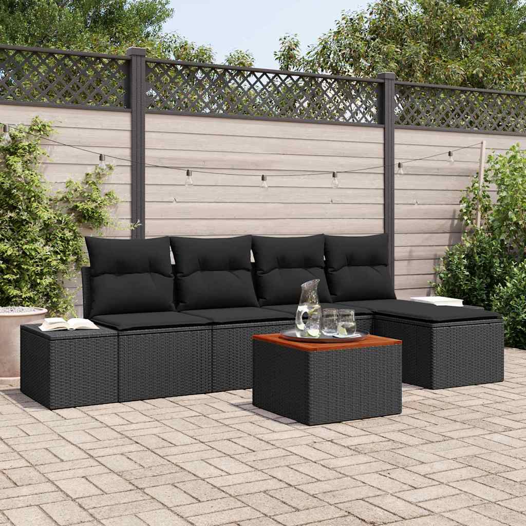 Garden Sofa Set with Cushion 6 pcs Black Poly Rattan
