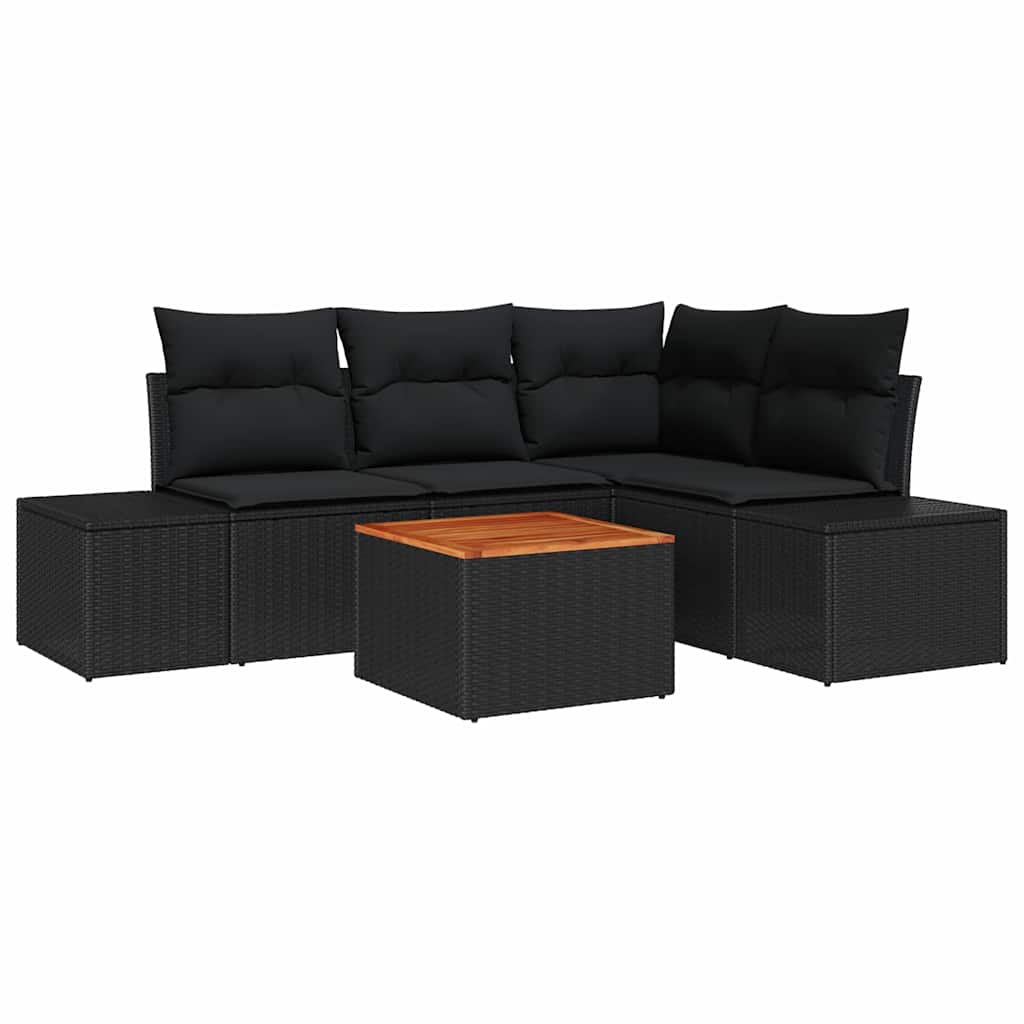 Garden Sofa Set with Cushion 5 pcs Black Poly Rattan
