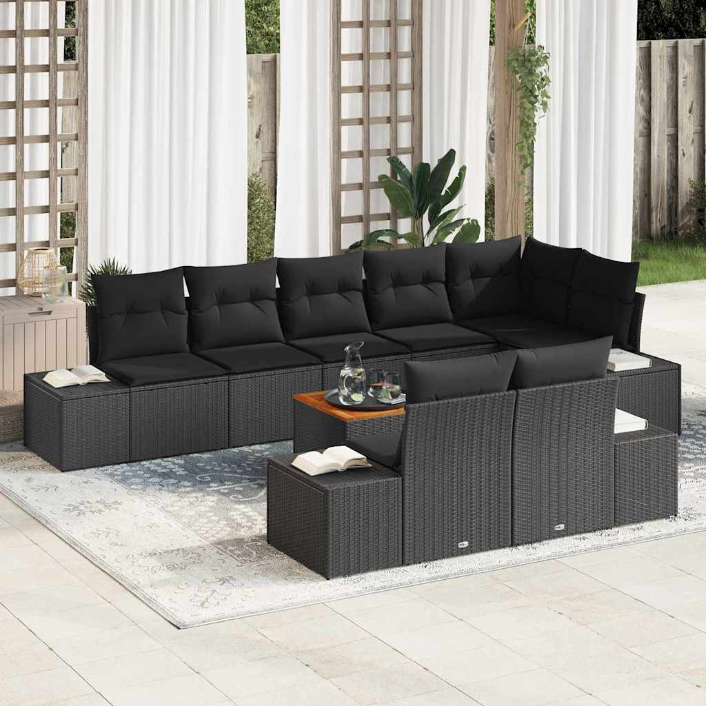 Garden Sofa Set with Cushion 9 pcs Black Poly Rattan