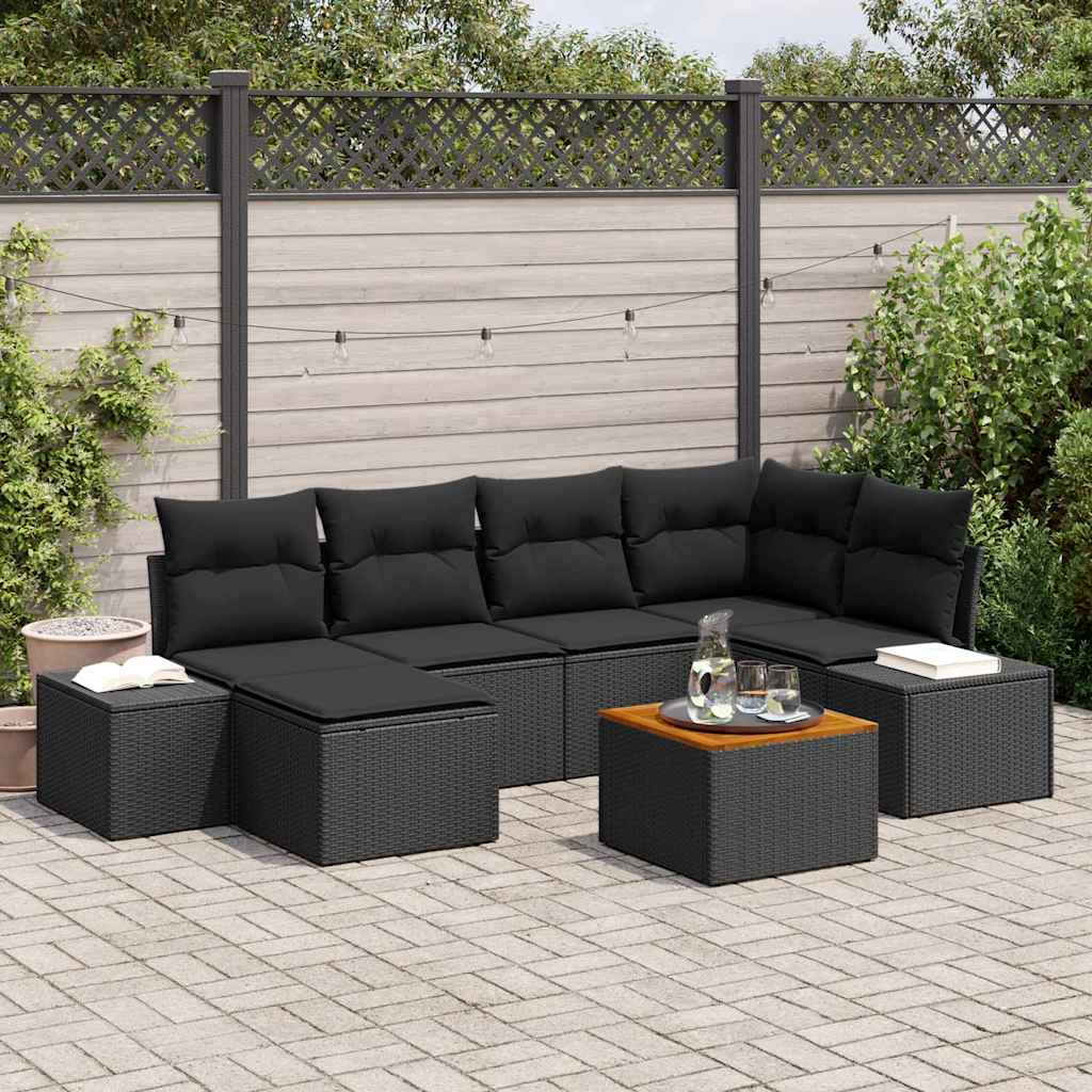 Garden Sofa Set with Cushion 7 pcs Black Poly rattan