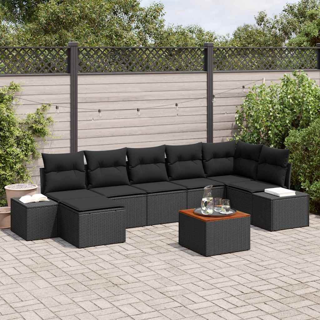 Garden Sofa Set with Cushion 8 pcs Black Poly rattan