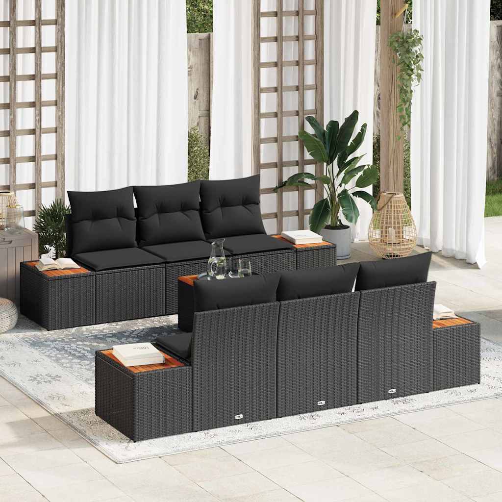 Garden Sofa Set with Cushion 7 pcs Black Poly rattan
