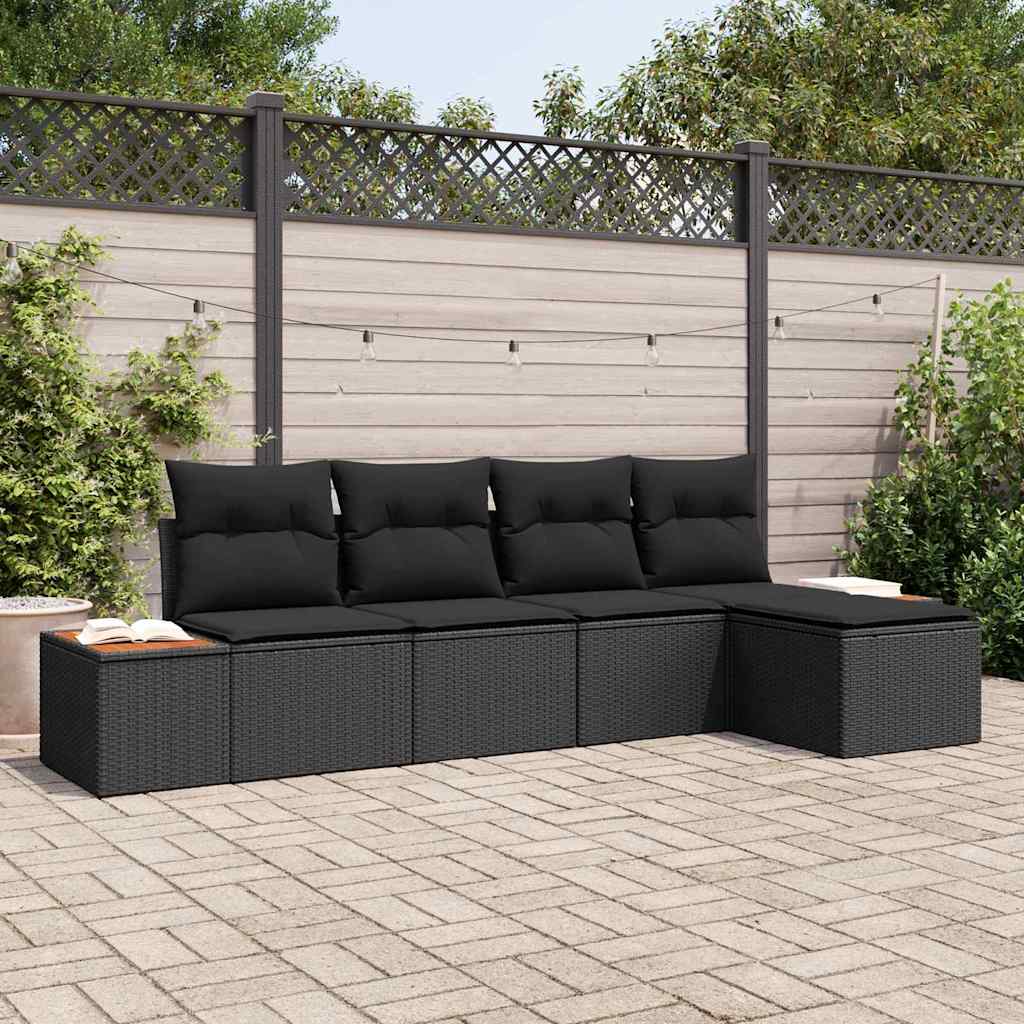 Garden Sofa Set with Cushion 5 pcs Black Poly Rattan