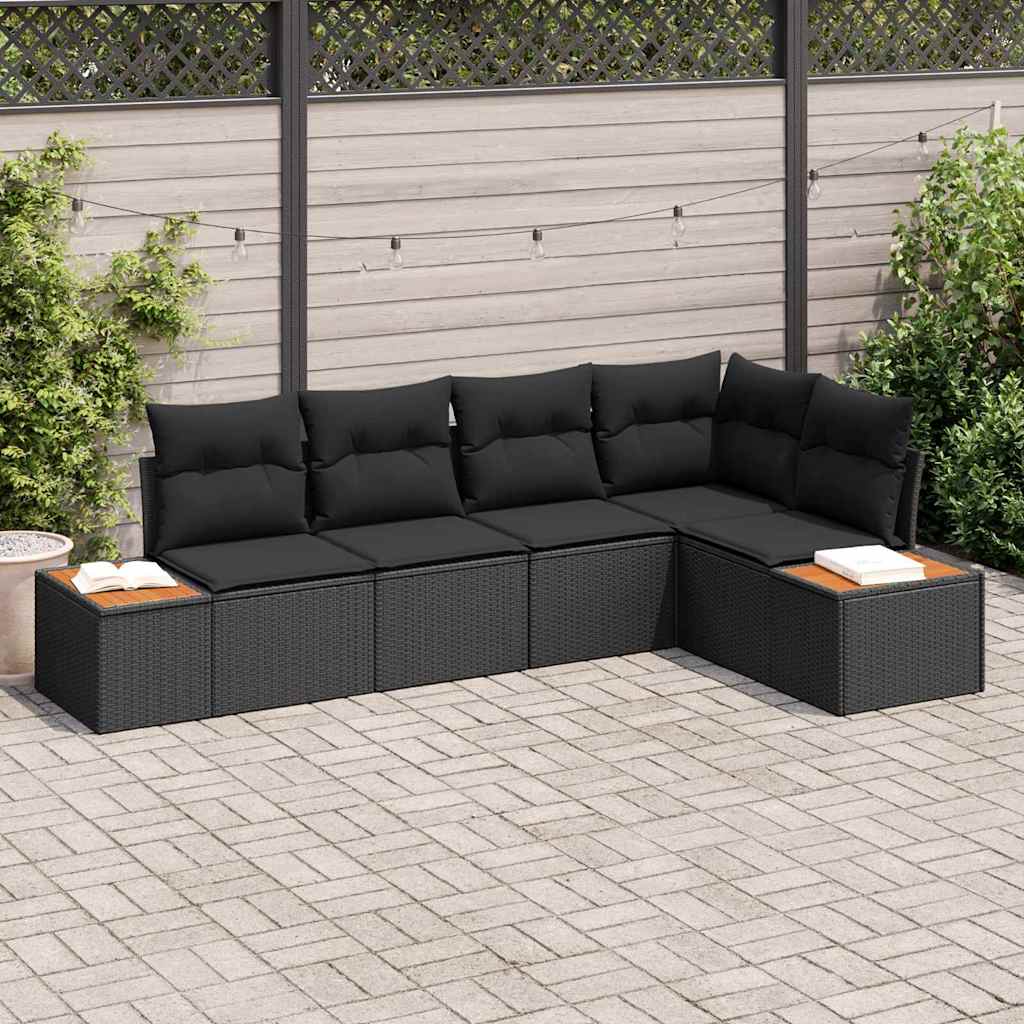 Garden Sofa Set with Cushion 5 pcs Black Poly Rattan