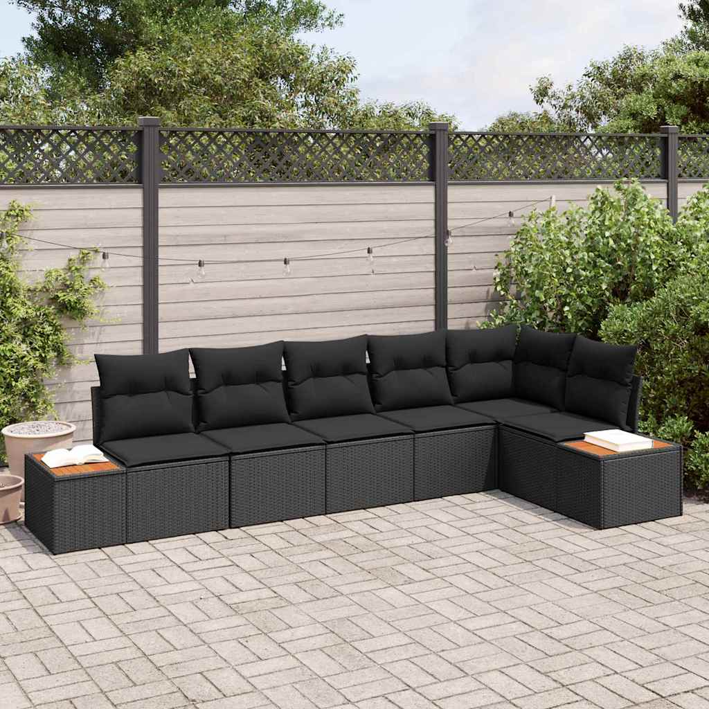 Garden Sofa Set with Cushion 6 pcs Black Poly Rattan