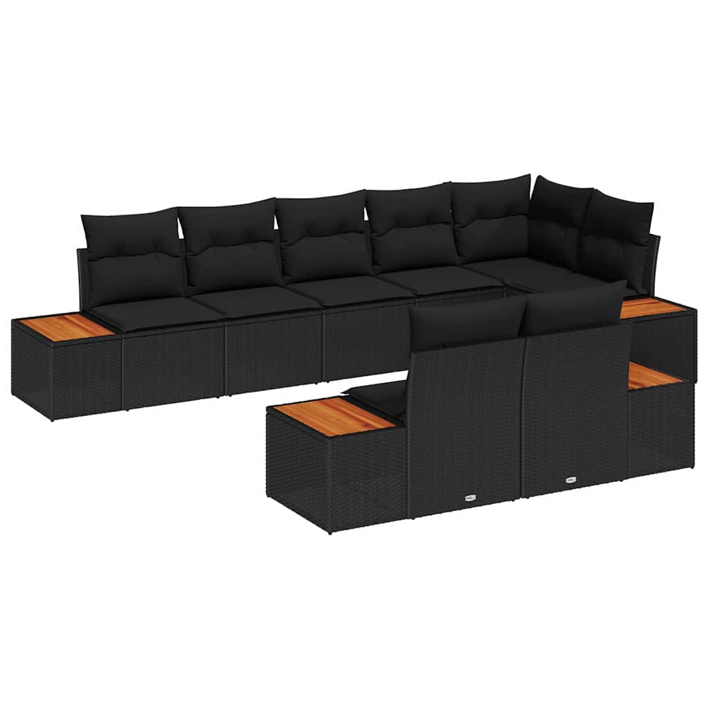 Garden Sofa Set with Cushion 8 pcs Black Poly Rattan