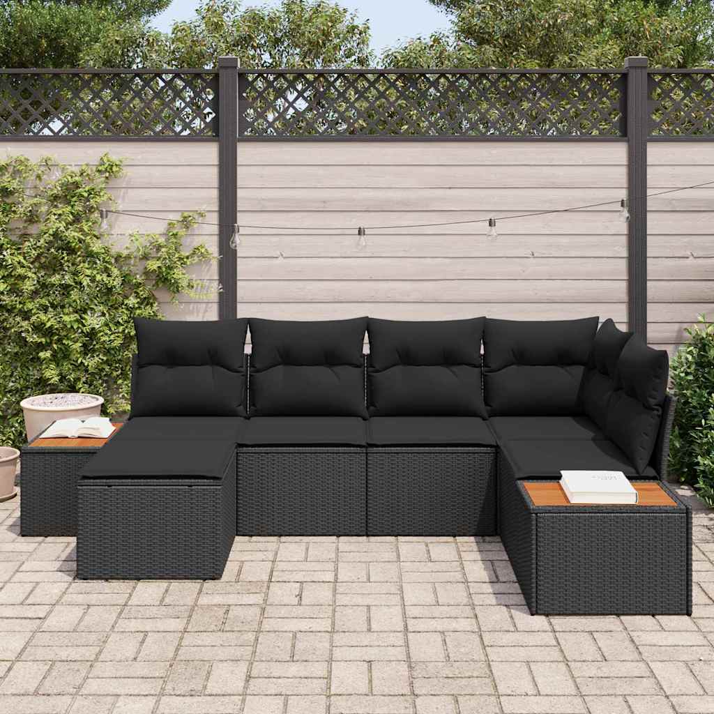 Garden Sofa Set with Cushion 6 pcs Black Poly Rattan