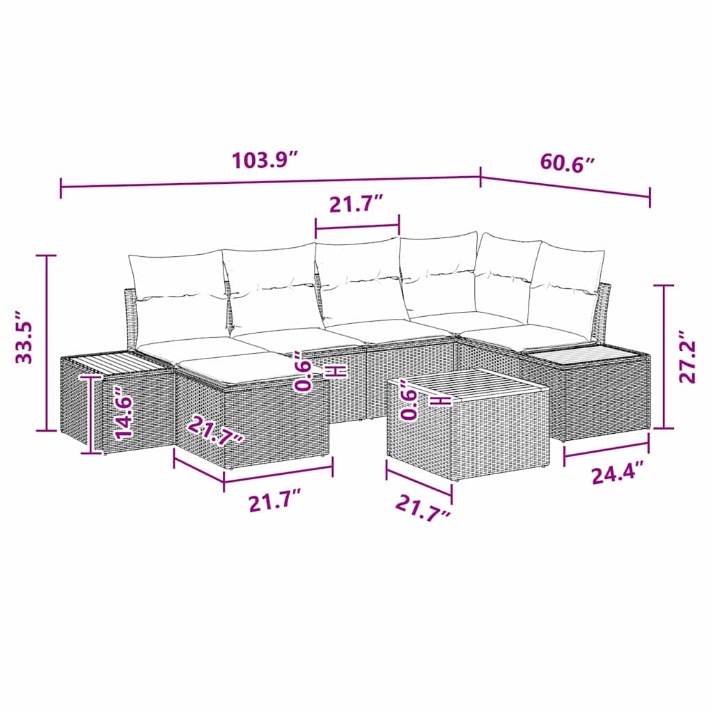 Garden Sofa Set with Cushion 7 pcs Black Poly Rattan