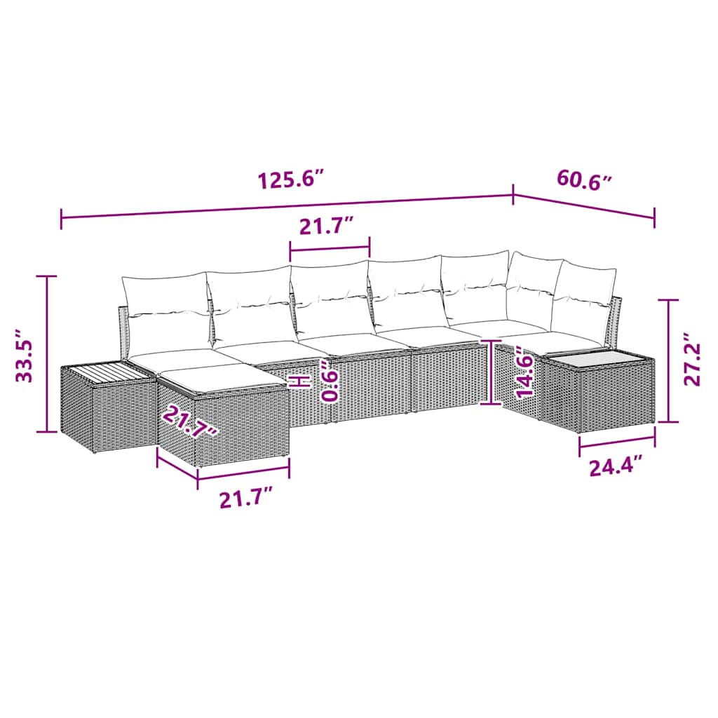 Garden Sofa Set with Cushion 7 pcs Black Poly Rattan