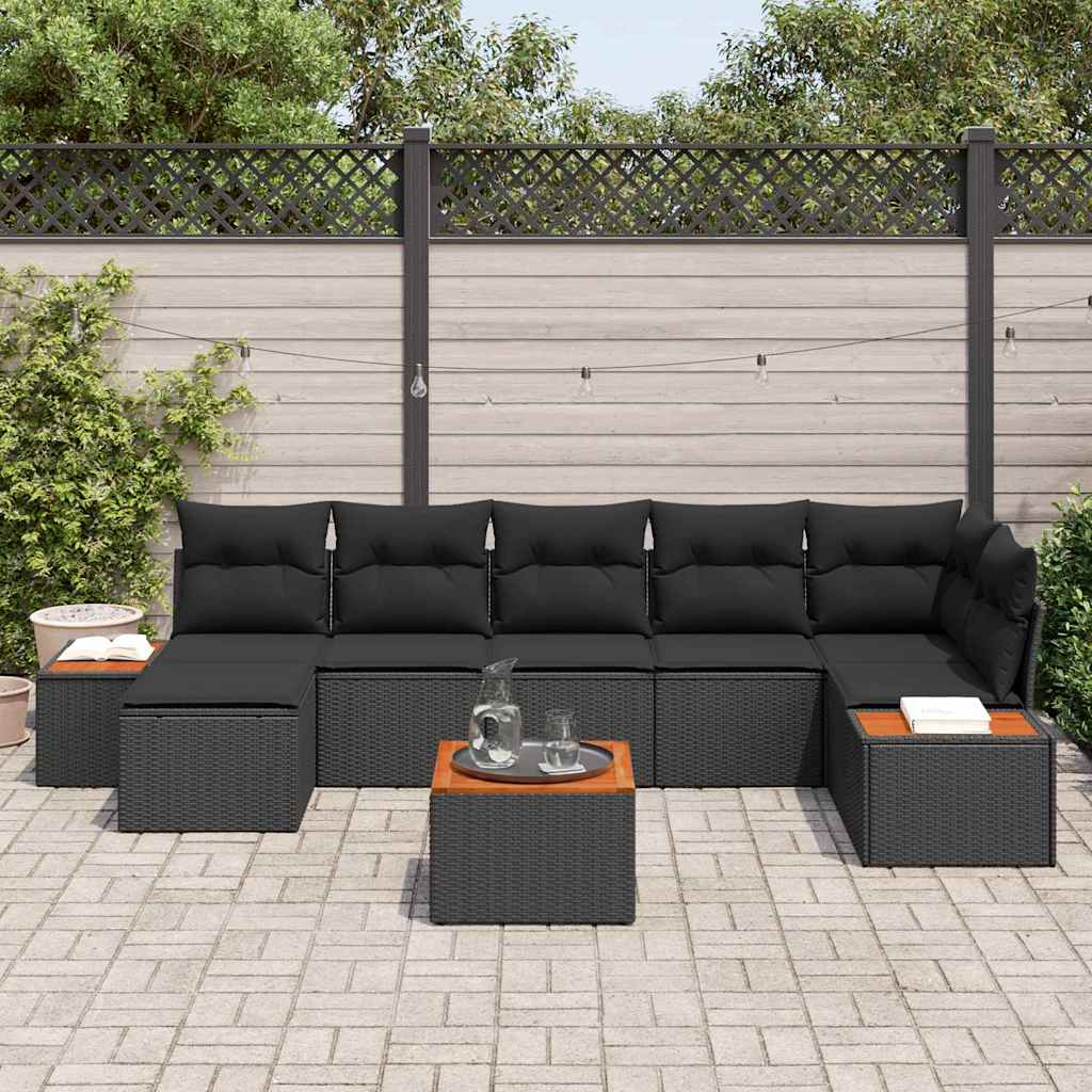 Garden Sofa Set with Cushion 8 pcs Black Poly Rattan