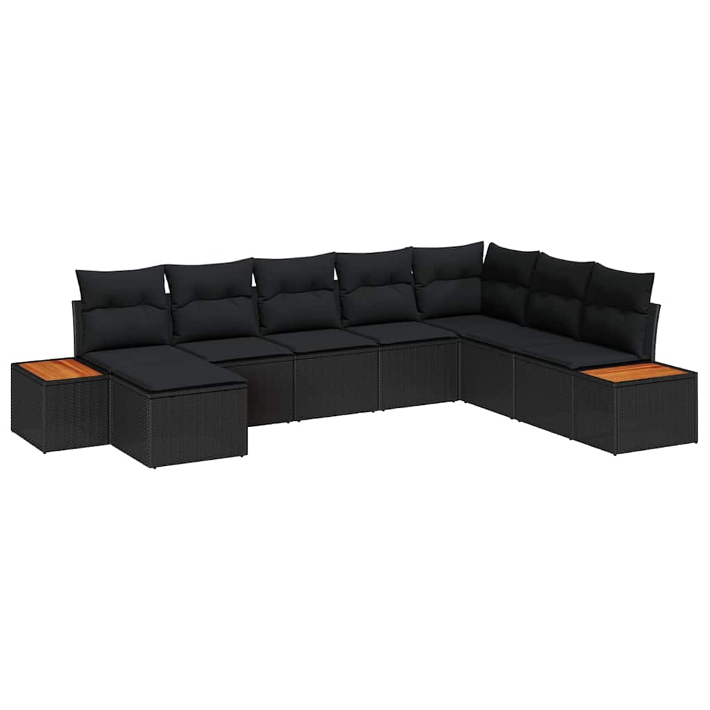 Garden Sofa Set with Cushion 8 pcs Black Poly Rattan